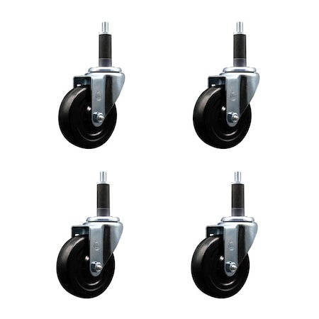 Service Caster 4'' Hard Rubber Wheel Swivel 1'' Expanding Stem Caster, 4PK SCC-EX20S414-HRS-1-4